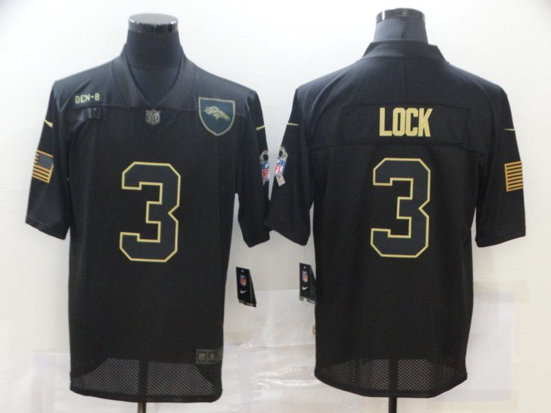 Men Denver Broncos #3 Lock Black gold lettering 2020 Nike NFL Jersey